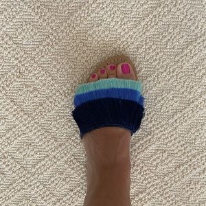 FUN! Mystique Fringe Blue Sandals